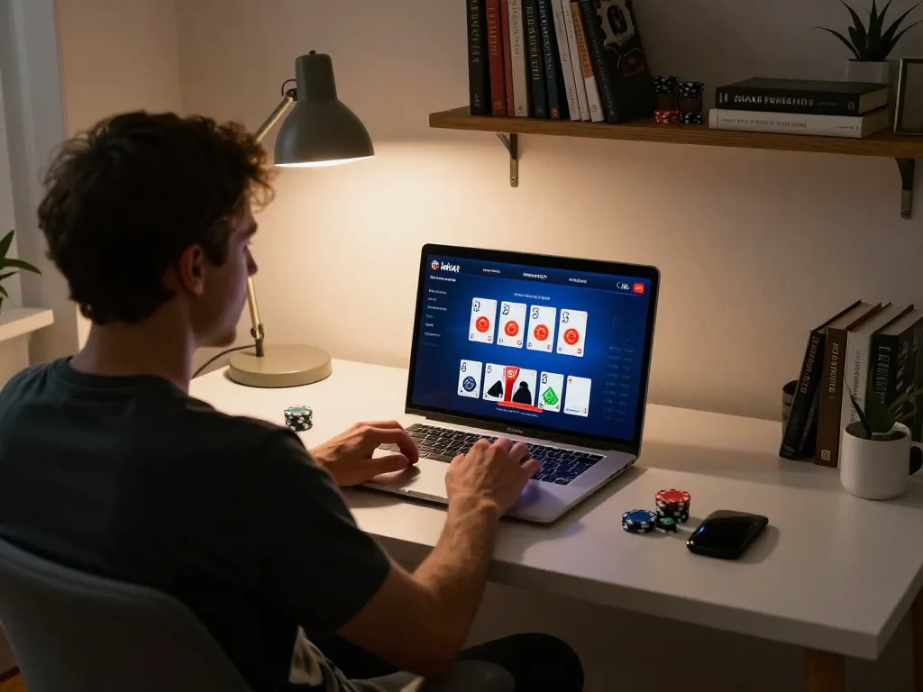 Engaging in online poker at https://goal123.ac/ with vibrant game interface and cozy ambiance
