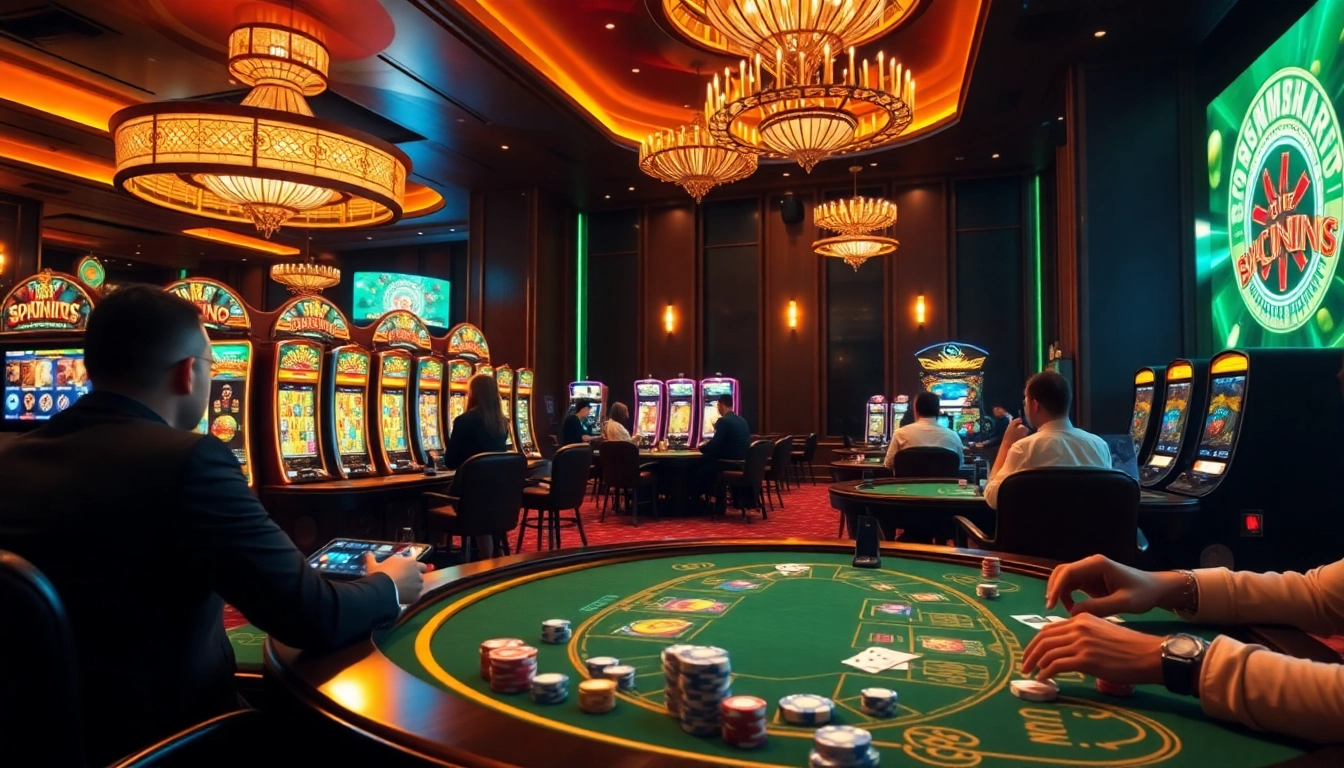 Engaging online gambling scene from https://dn882.pro/, featuring vibrant casino tables and excited players in action.