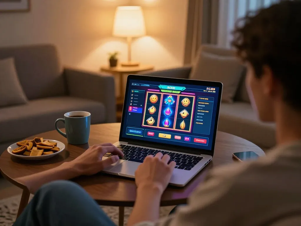 Enjoying an online gaming experience with SC88 on a laptop surrounded by comfort.