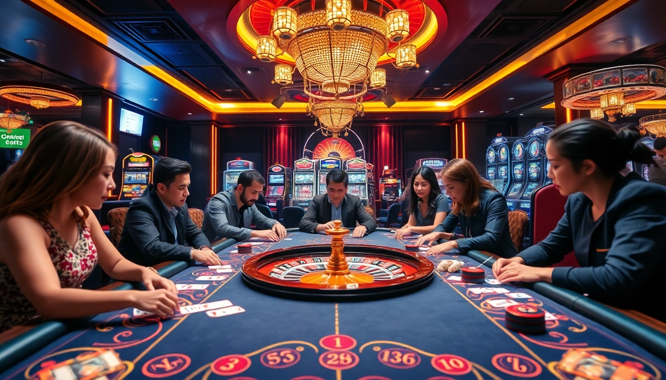 Experience high-stakes gaming at rr88.com with vibrant poker tables and exciting slot machines.