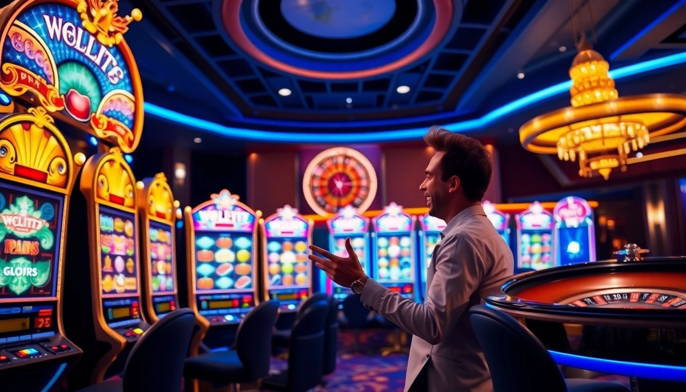 Experience high-stakes excitement with bro138 at luxurious slot machines in a vibrant casino atmosphere.