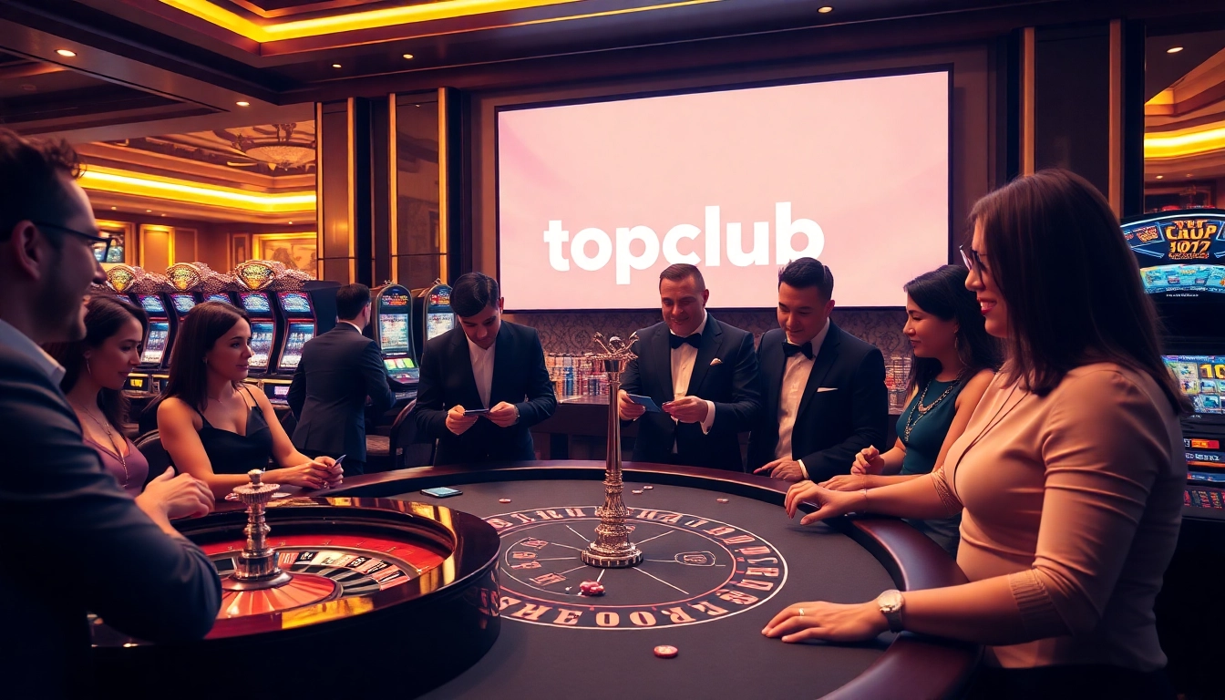 Experience the thrill of topclub with players engaging at a luxurious casino table.