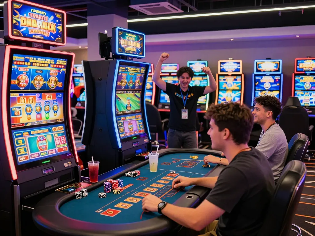 Exciting gaming atmosphere at https://79king.fail/, featuring interactive slot machines and enthusiastic players in a vibrant casino setting.