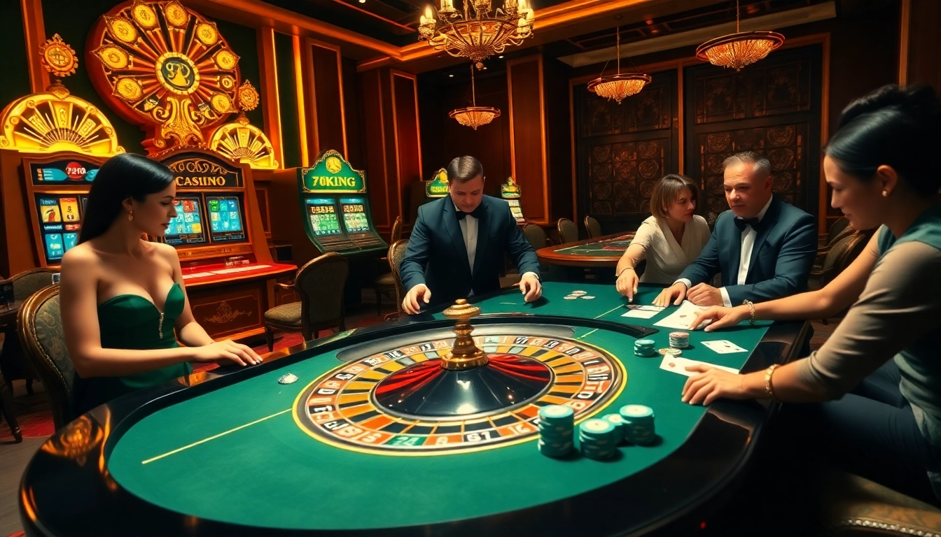 Experience the excitement of 79king with a stunning casino scene featuring poker players and roulette.