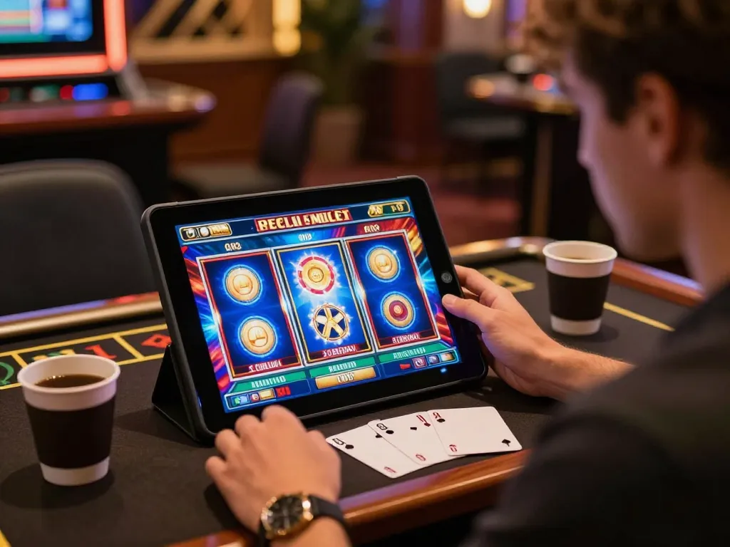 Engaging tablet gaming session presenting link slot gacor for online slots.