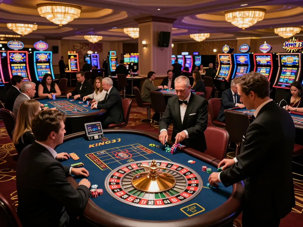 Players enjoying a thrilling roulette game at king33 casino, showcasing excitement and strategy.