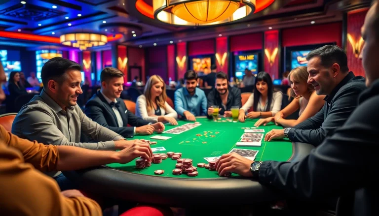 Engaging poker game scene showcasing players strategizing during a high-stakes match.