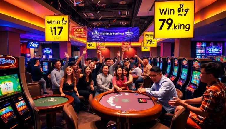 Experimenta la emoción del juego en 79king, mostrando una atmósfera de casino animada llena de emoción y jugadores diversos.