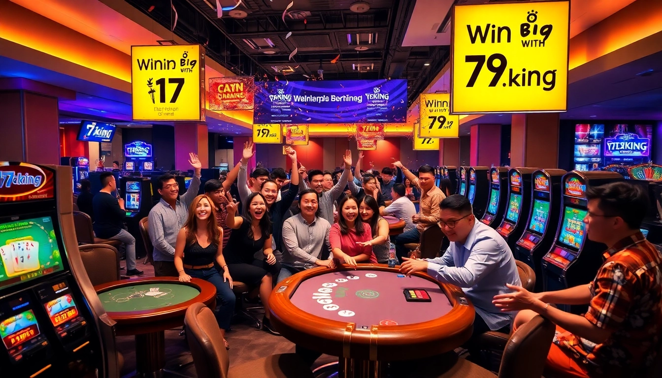 Experimenta la emoción del juego en 79king, mostrando una atmósfera de casino animada llena de emoción y jugadores diversos.