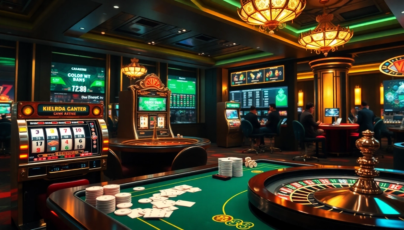 Interface de jeu en ligne RR88 représentant une table de casino colorée, des jetons de poker et une roue de roulette