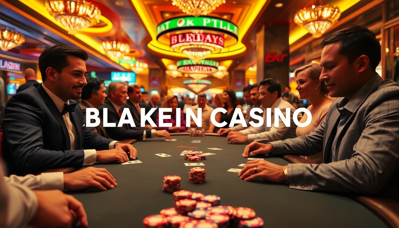 Experience the excitement of the Blackjack Casino as players engage at the table.
