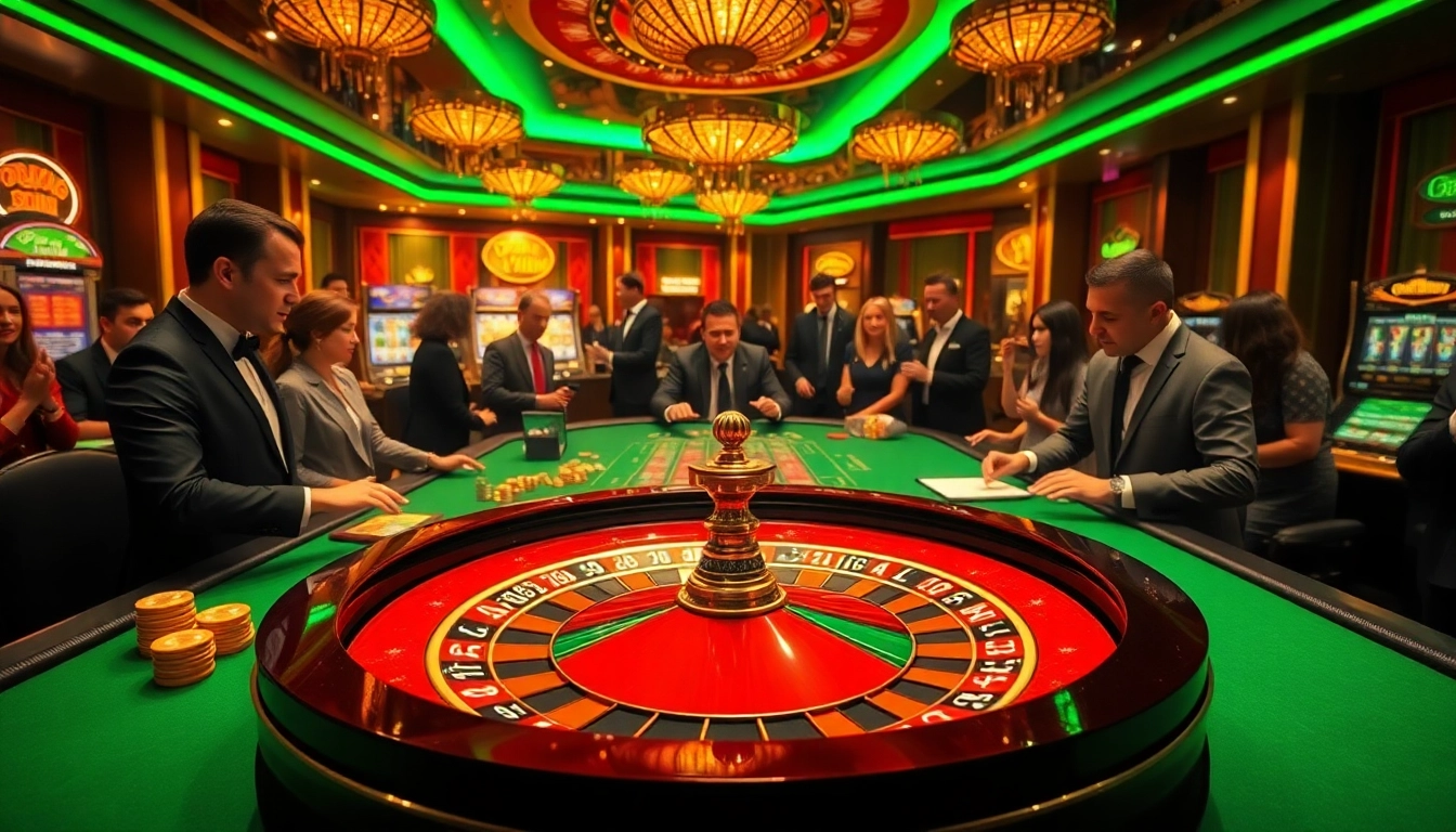 Engaged players celebrating a 32 win at an exciting roulette table in a luxurious casino.