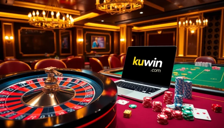 Experience the thrill of gambling with kuwin.com at this luxurious casino scene.