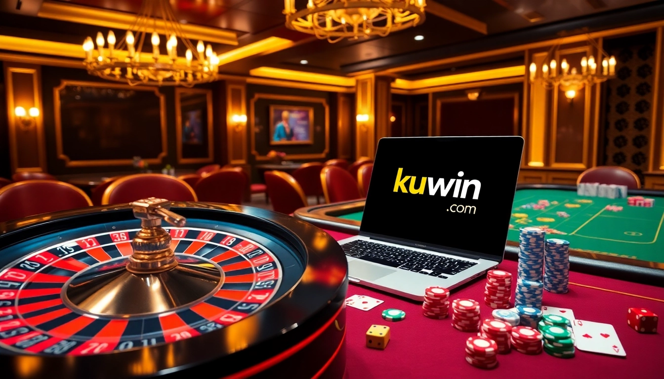 Experience the thrill of gambling with kuwin.com at this luxurious casino scene.