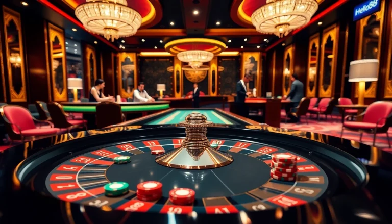 Experience the excitement of gambling at Hello88 with vibrant casino tables and professional dealers.