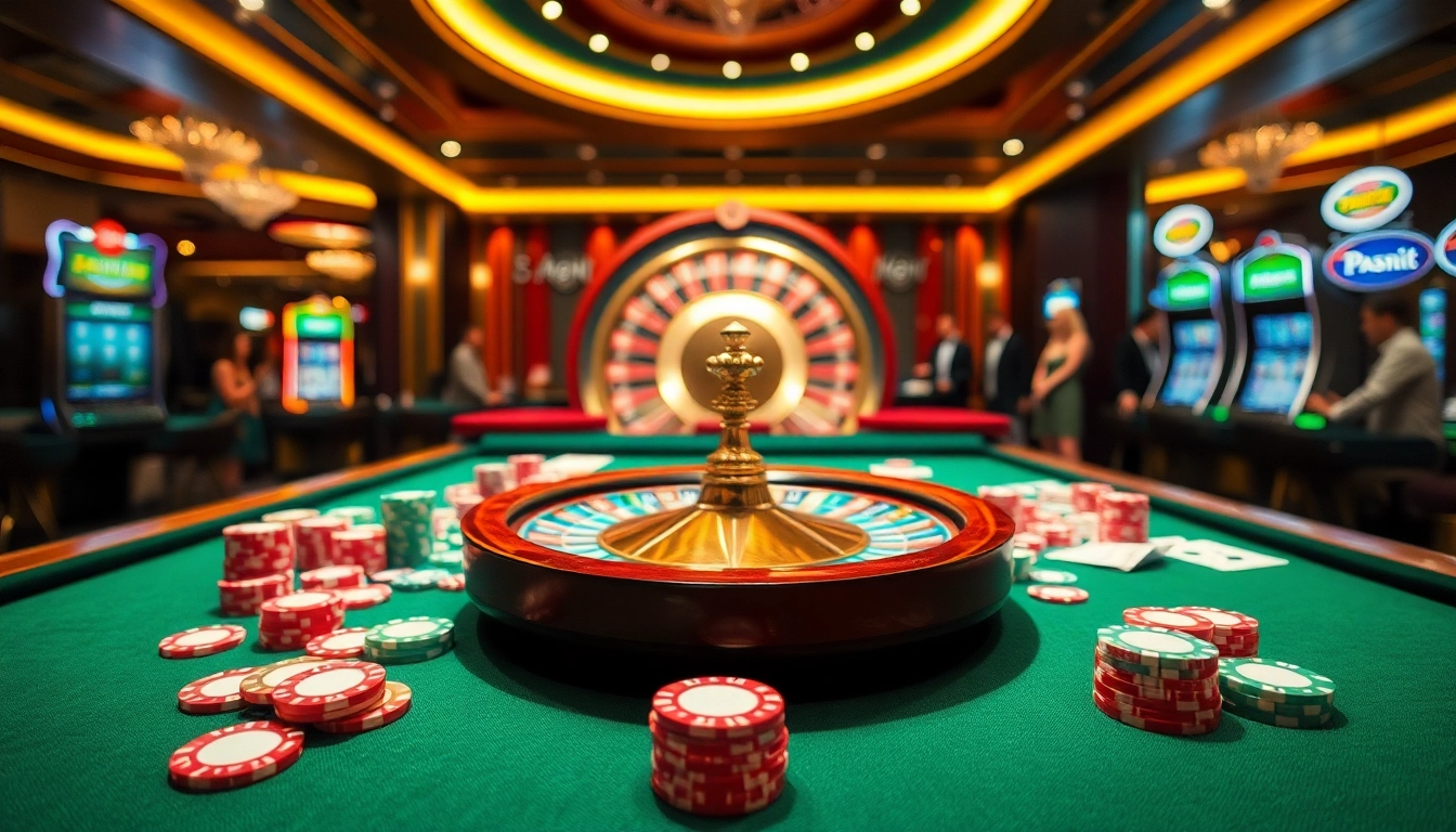 Experience the excitement at https://120bett.com.br/ with colorful poker chips on a luxury casino table.