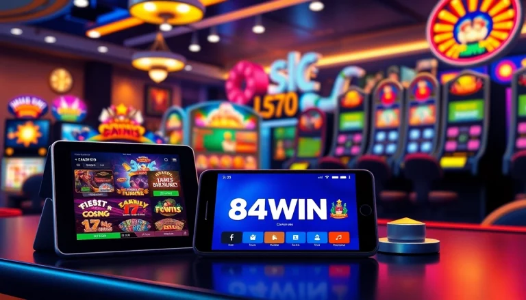 Explore the interactive gaming experience with 84WIN's modern interface on tablet and smartphone.
