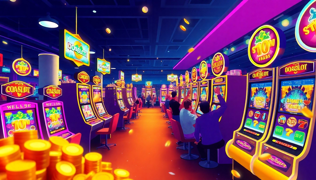 Exciting scene featuring doaslot gaming machines in a vibrant casino atmosphere.