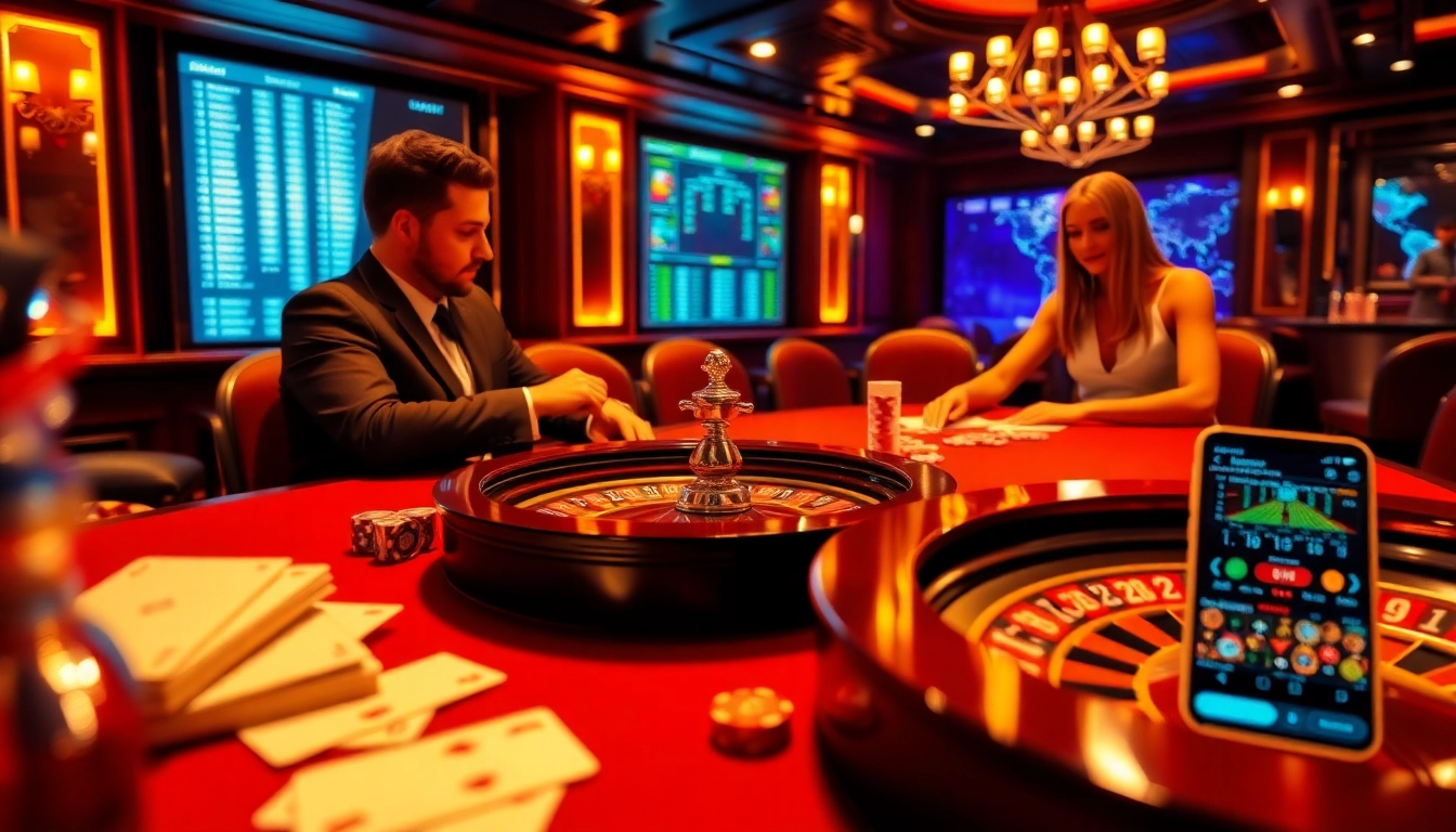 Experience the thrill at a luxury casino with link s8 app showcased on a smartphone amidst high-stakes gaming.