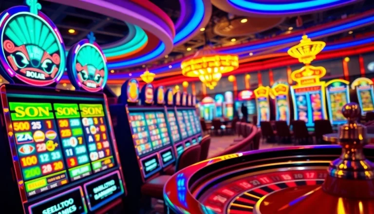 Image depicting players enjoying various slot machines at an exciting 슬롯사이트 casino.