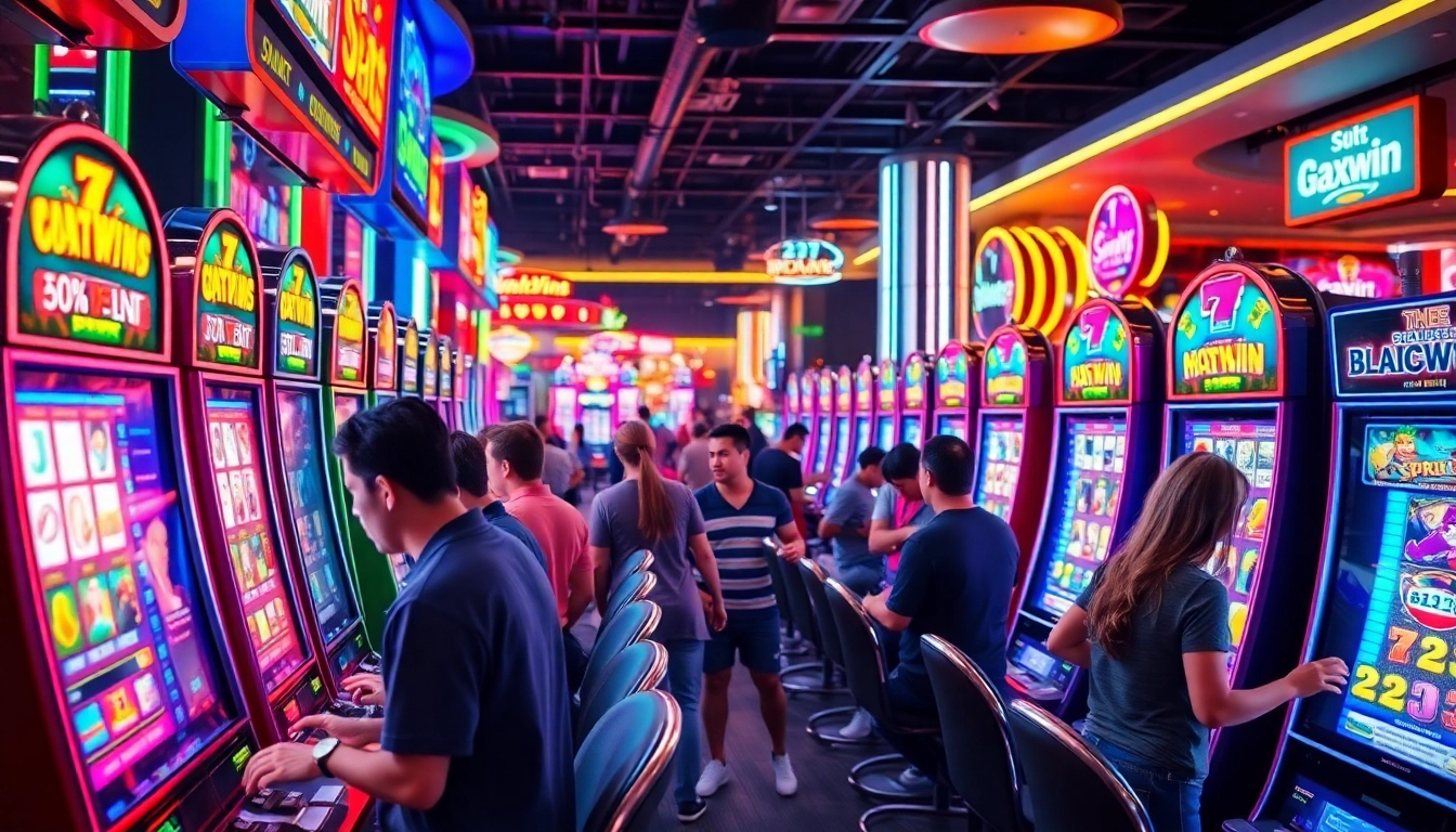Menggoda pemain dengan slot maxwin yang cerah di kasino yang ramai dan penuh energi.
