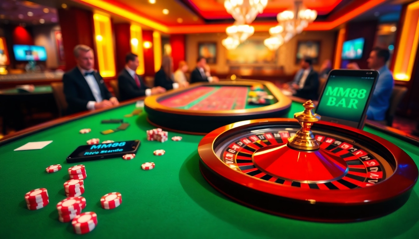 Players engaging in exciting games at MM88.BAR with vibrant casino visuals.