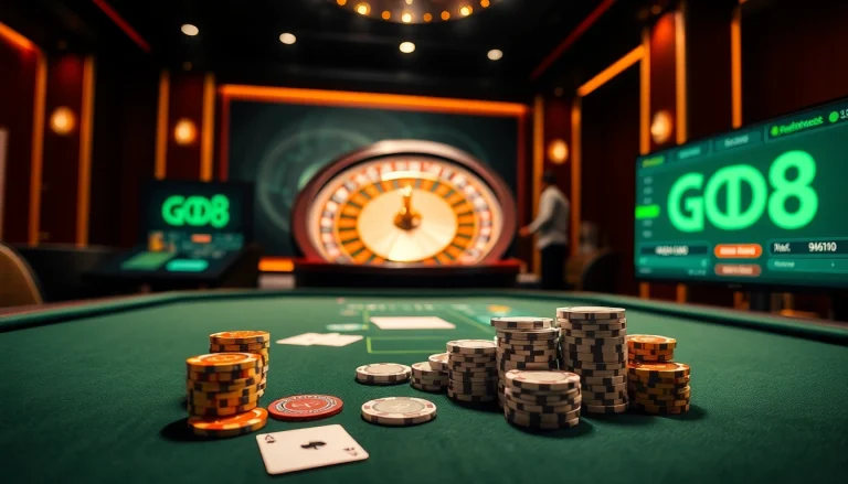Experience the excitement at GO8 with a luxurious poker table and vibrant roulette wheel.