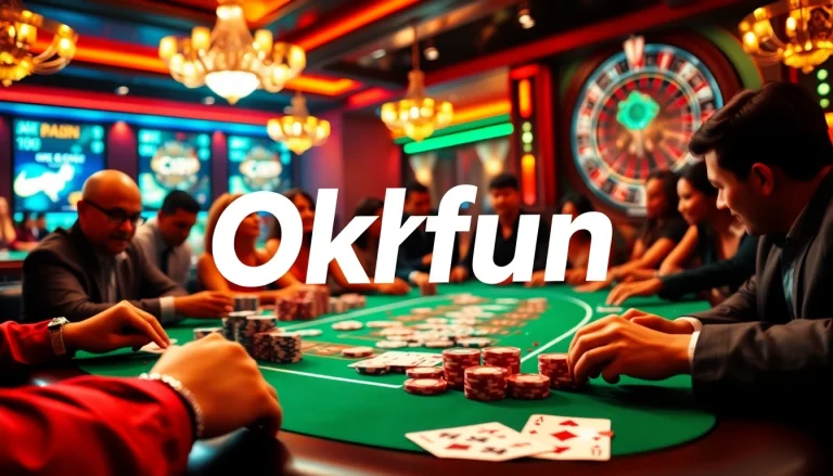 Join the excitement of Okfun casino gaming with vibrant poker chips and thrilling gameplay.