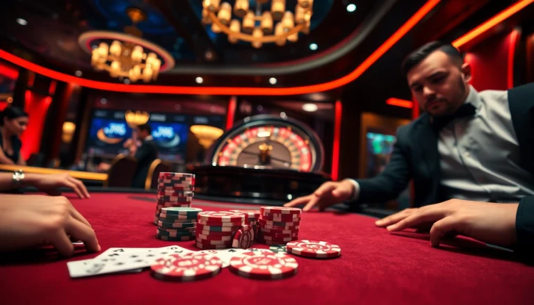 Players enjoying poker action with vibrant colors at https://xx88.ai/ modern casino scene.