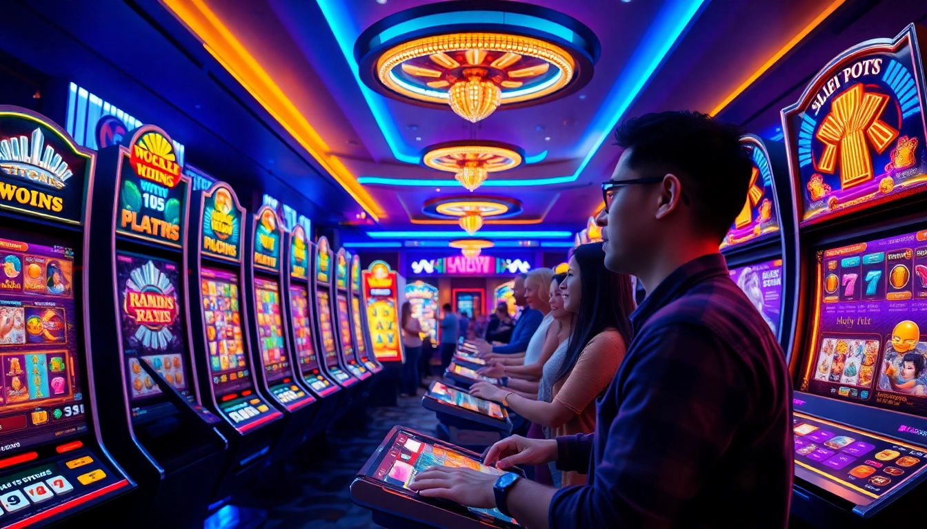 Exciting gaming atmosphere showcasing hoki138 slot machines, vibrant colors, and rich graphics.