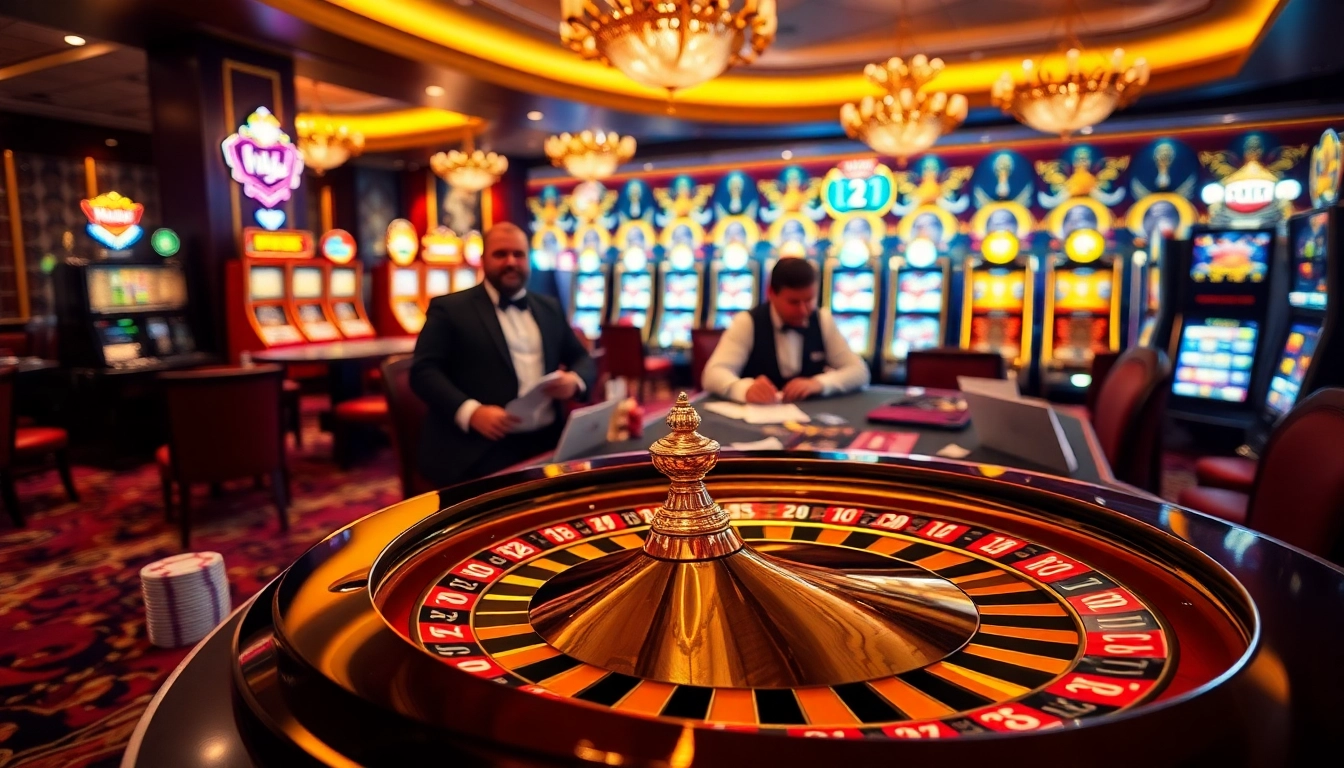 Engaging casino scene showcasing excitement at https://ek333pro.com/ with poker chips and a roulette wheel.