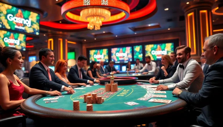 Exciting poker game at a luxurious casino showcasing eejl brand, with vibrant colors and strategic gameplay.