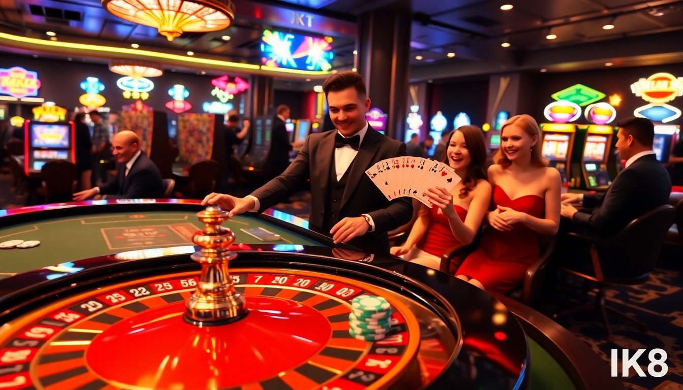 Players celebrate a win at MK8's luxurious casino, highlighting excitement and stylish gaming.