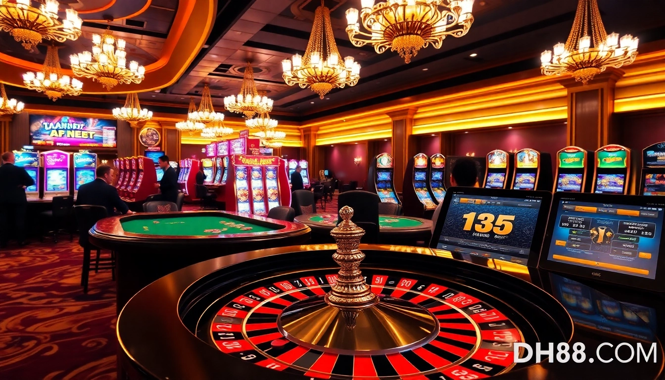 Experience the thrill of gaming at DH88.COM with vibrant casino tables and eager participants.