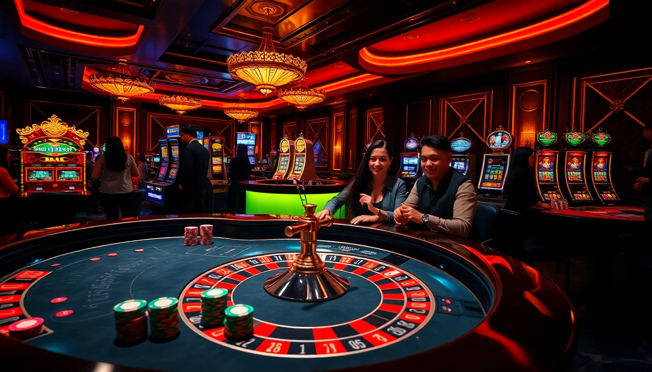 RR88 casino scene with players at a roulette table in an inviting, luxurious atmosphere.