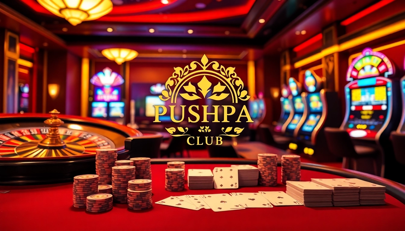 Experience the excitement of Pushpa Club with vibrant casino action, poker chips, and a roulette wheel.