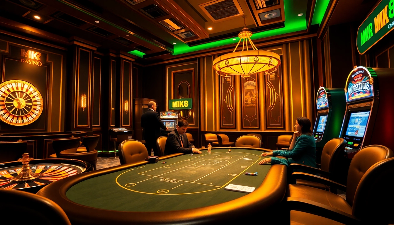 MK8 poker players in an upscale casino setting, with roulette and slot machines glowing.