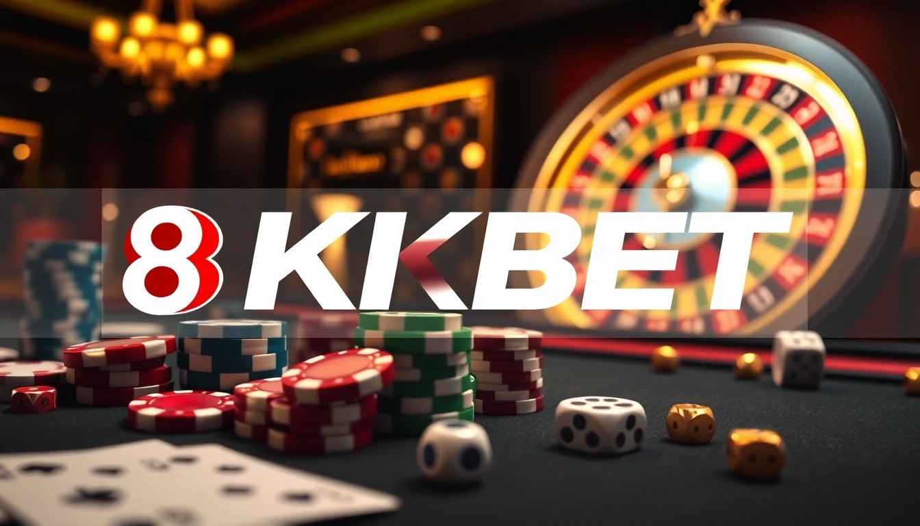Experience thrilling gaming at 8KBET with vibrant casino tables and exciting gambling visuals.