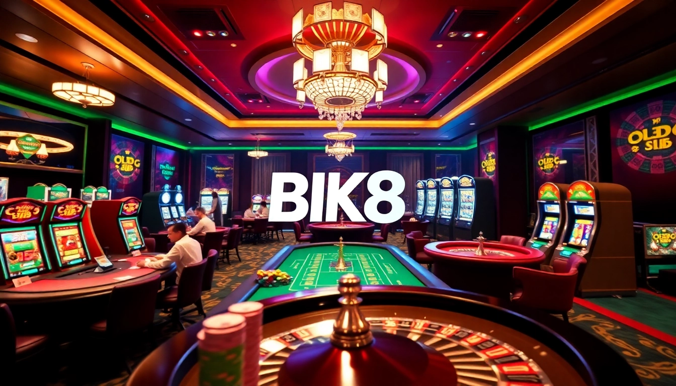 Experience the thrill at BK8 online casino with vibrant gaming tables and luxury decor.