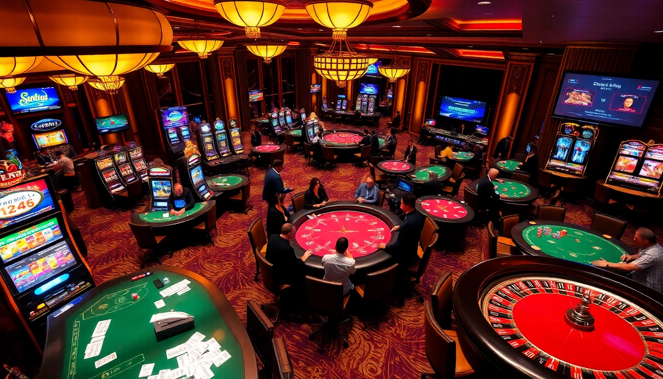 Experience exhilarating gaming action at https://phtayab.com/ with vibrant casino tables and slot machines.