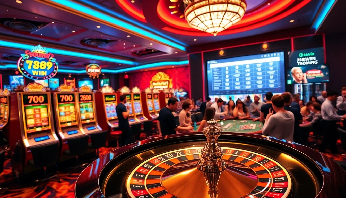 Exciting casino scene showcasing 789win slot machines and vibrant gaming atmosphere.