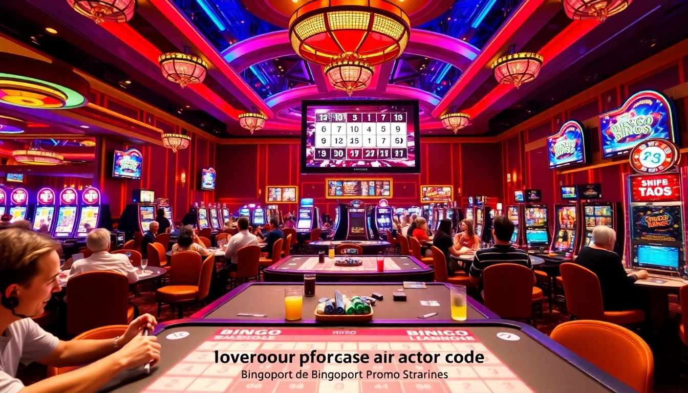 Players celebrating wins with the bingoport promo code in a vibrant casino atmosphere