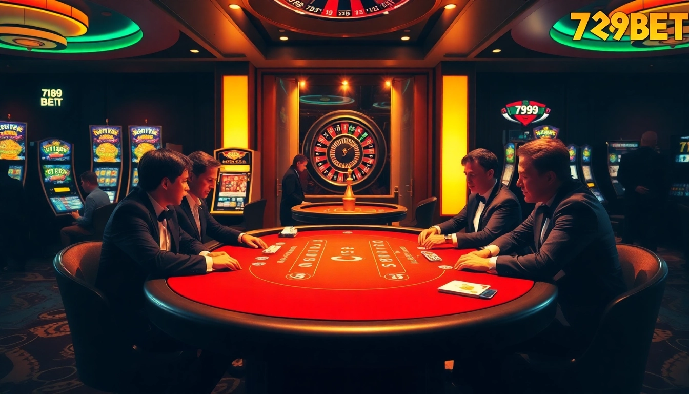 Exciting poker game at 789BET casino featuring vibrant chips and lively atmosphere.