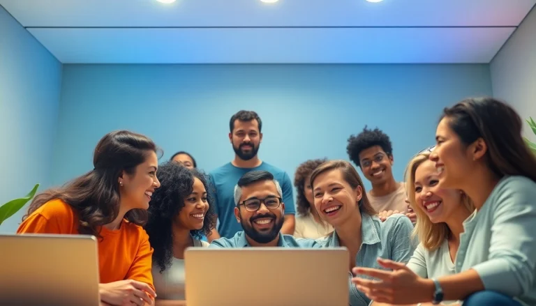 مشهد غرفة دردشة جذاب يمثل شات تعب قلبي، يعرض تفاعلات مفرحة بين أشخاص من خلفيات متنوعة.