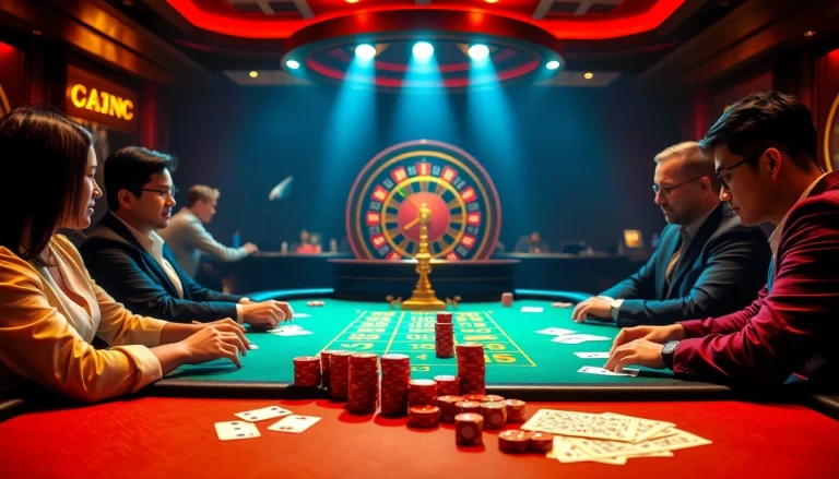 Experience exhilarating gameplay with Game bài bom tấn at a luxurious casino table.