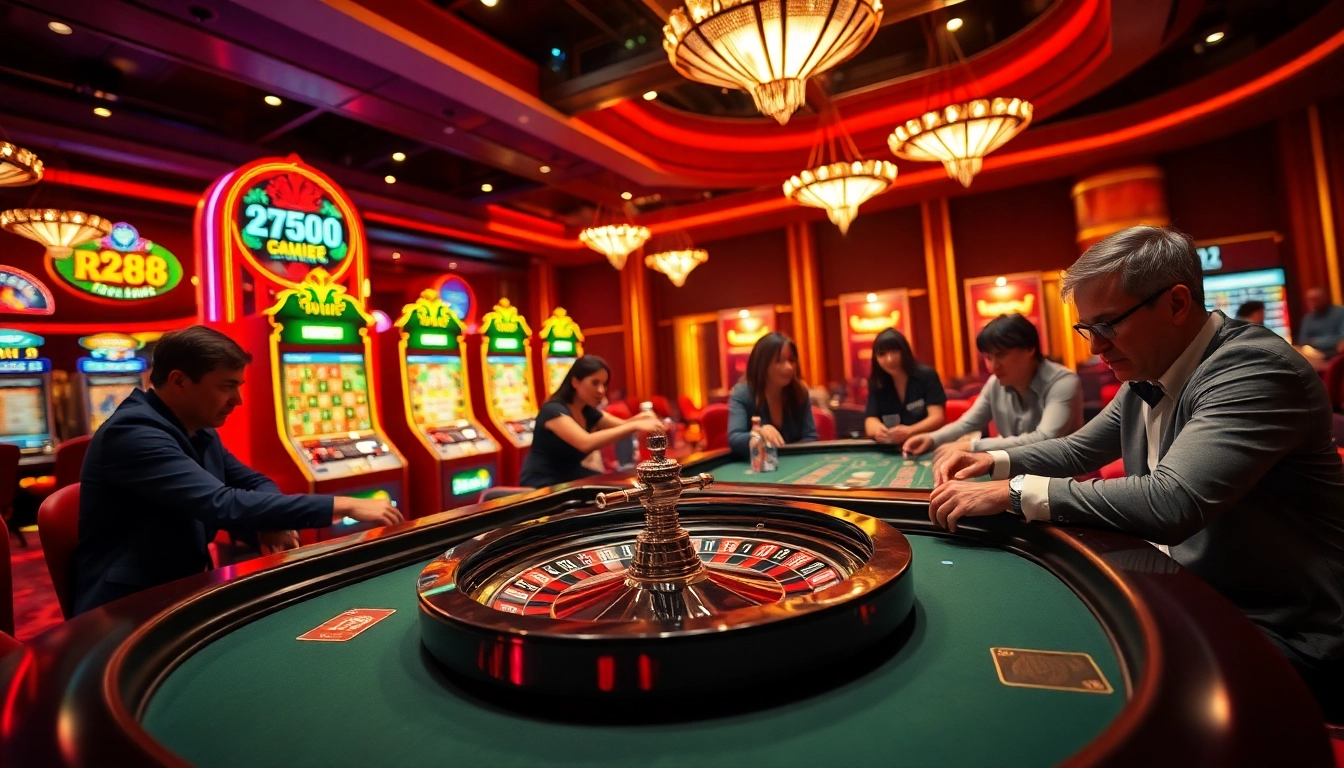 Experience the excitement of RR88 at a luxurious casino table surrounded by vibrant games.