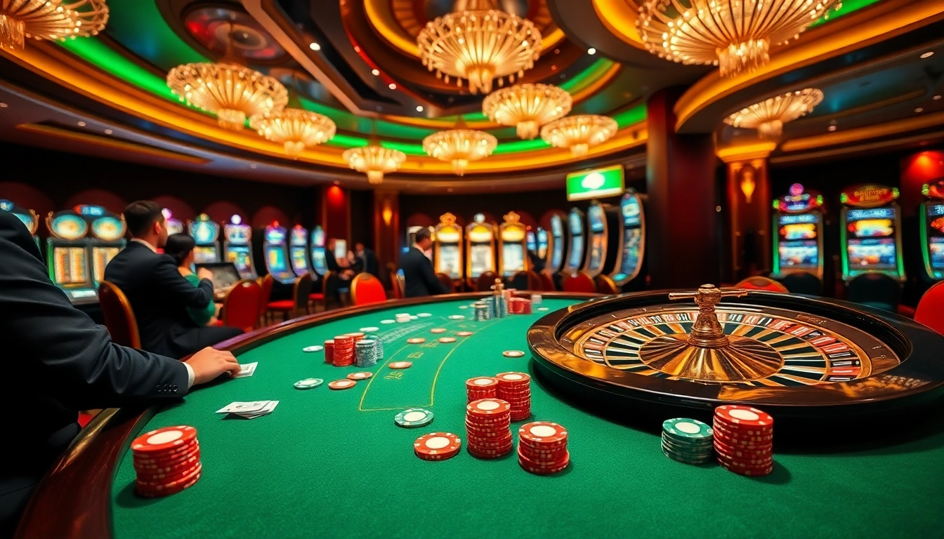 Experience thrill at https://xin88.hot/ with vibrant casino games featuring poker chips, roulette, and slot machines.