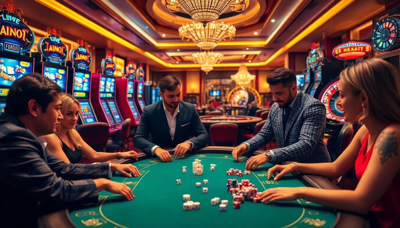 Engaged players at a poker table with an australia migration agent providing guidance amid vibrant casino excitement.