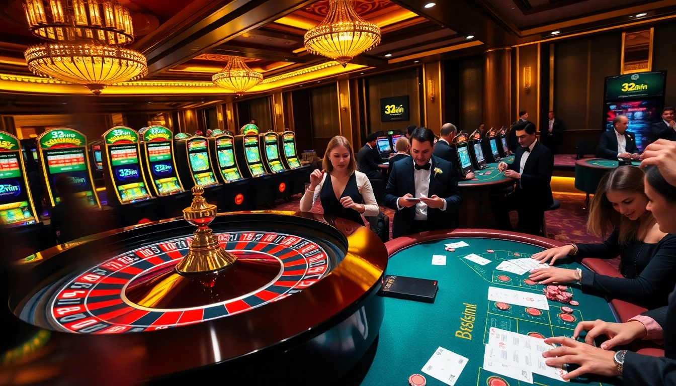 Savvy gamblers engaging with the roulette wheel at 32win casino, immersed in the thrilling atmosphere.
