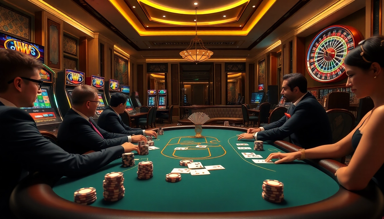 Experience the thrill of elang212 with a vibrant casino poker scene, featuring engaged players and colorful chips.